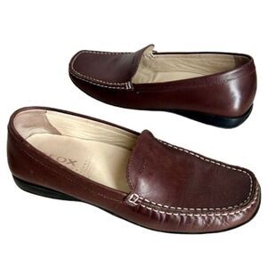 Geox Respira Comfort Shoes Euro 41 Brown Leather Loafers 10 10.5 Square Toe